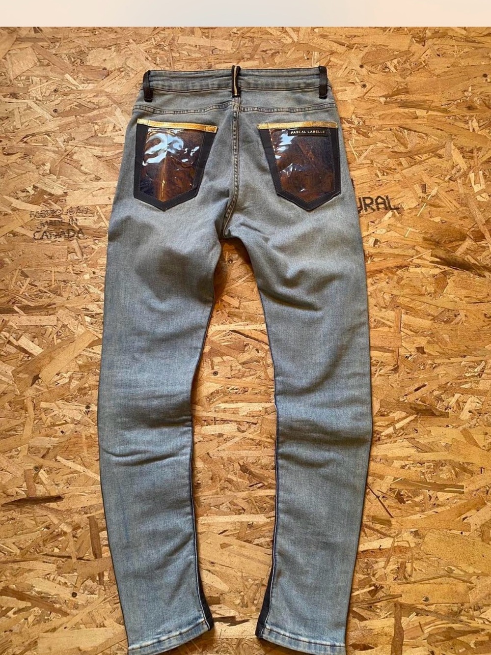 Men's Custom 1/1 Pacal Labelle Skinny Blue Jeans with Glossy Back Pockets